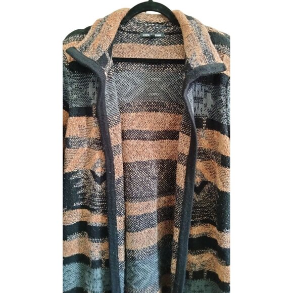 Cable & Gauge Size XL Open Front Cardigan Black Brown Textured Bohemian Knit - Picture 3 of 10